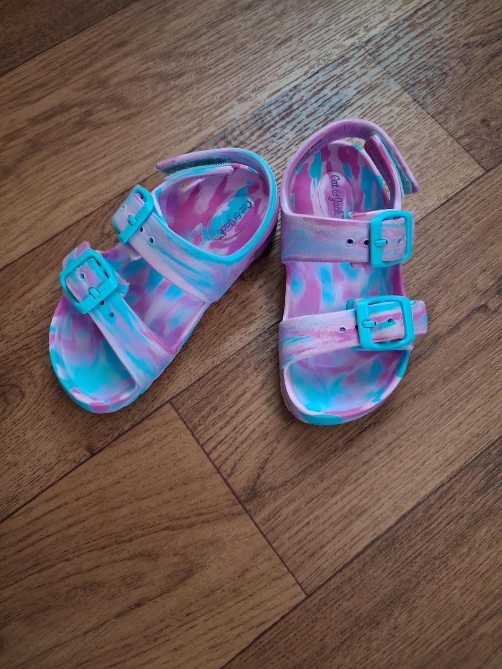 Kids Tie-Dye Pink & Teal Sandals with Adjustable Buckles